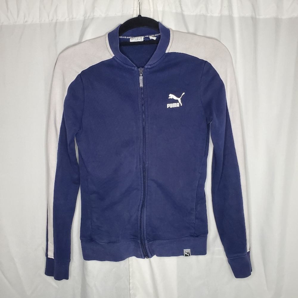 ♤ Retro Puma Blue With White Full Zip Track Jacket Size XS